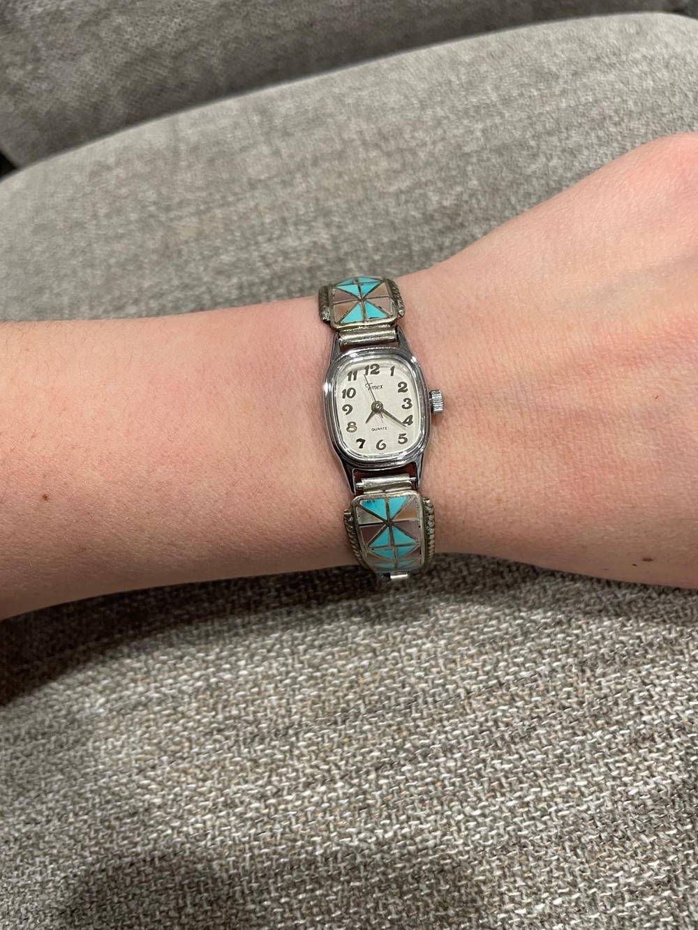 Silver Tone Watch with Turquoise Inlay